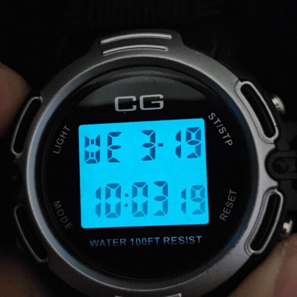 CG Digital Watch 45MM Black Gray Case Black Brown Nylon Band Compass New Battery - Picture 5 of 14